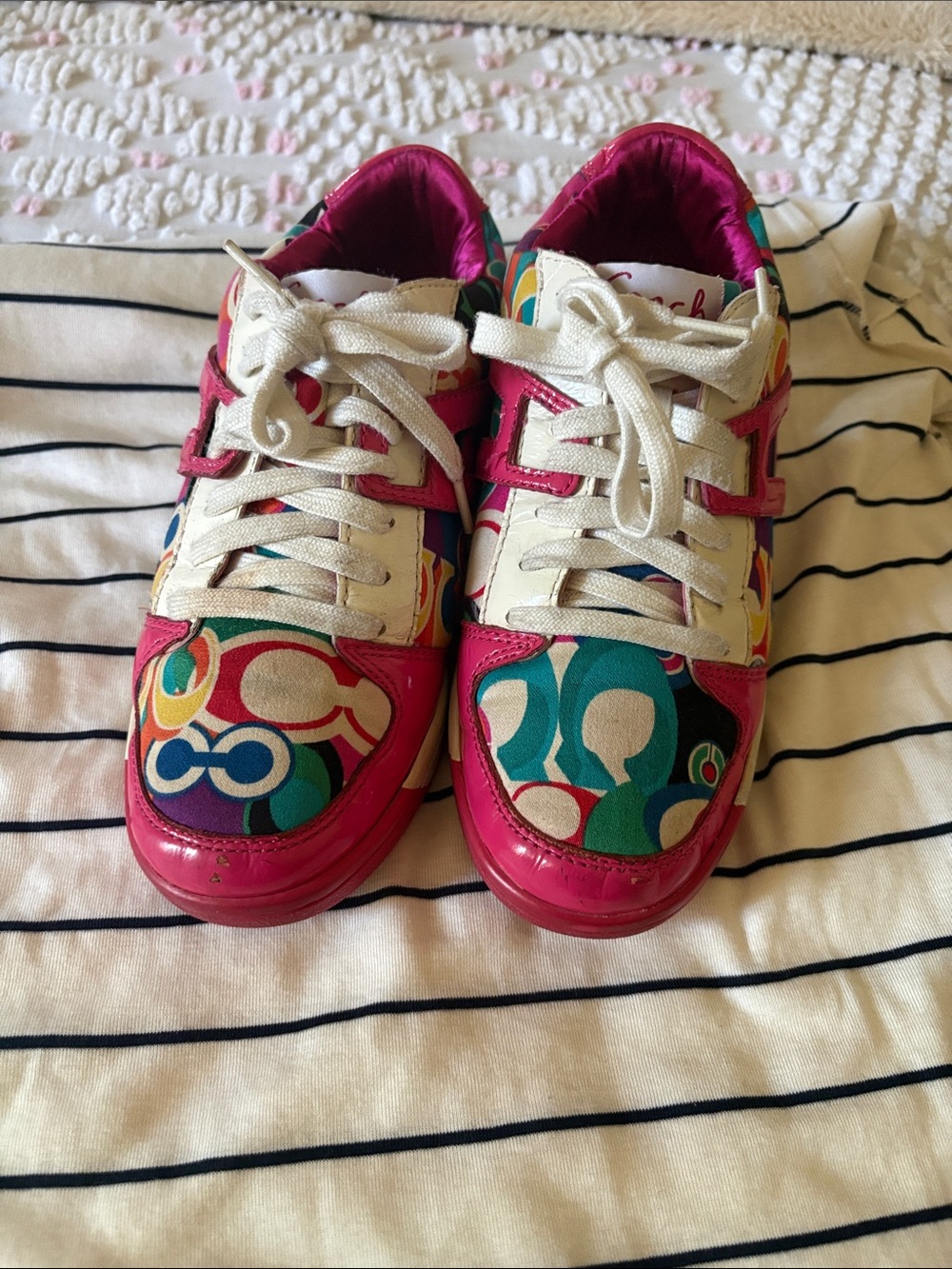 Coach Kids Colorful Signature Sneakers with Pink Trim